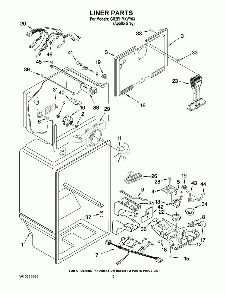 LINER PARTS Diagram and Parts List for GR2FHMXVY03  Whirlpool Refrigerator
