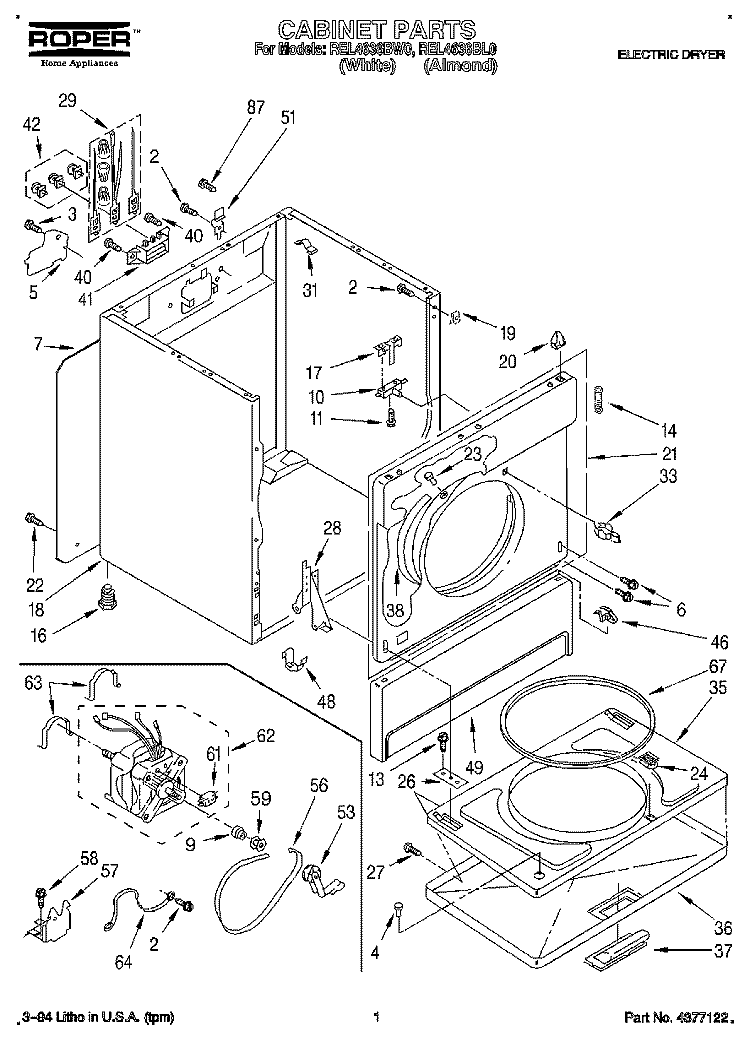 SECTION Diagram and Parts List for REL4636BL0  Roper Dryer