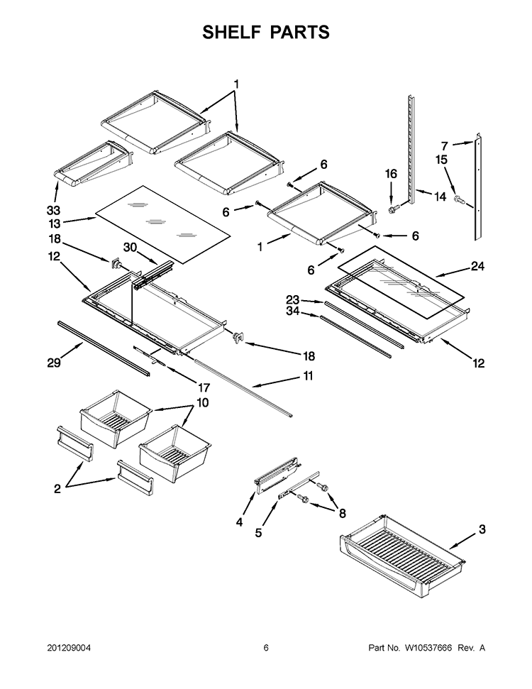 SHELF PARTS Diagram and Parts List for GI6SARXXF06  Whirlpool Refrigerator