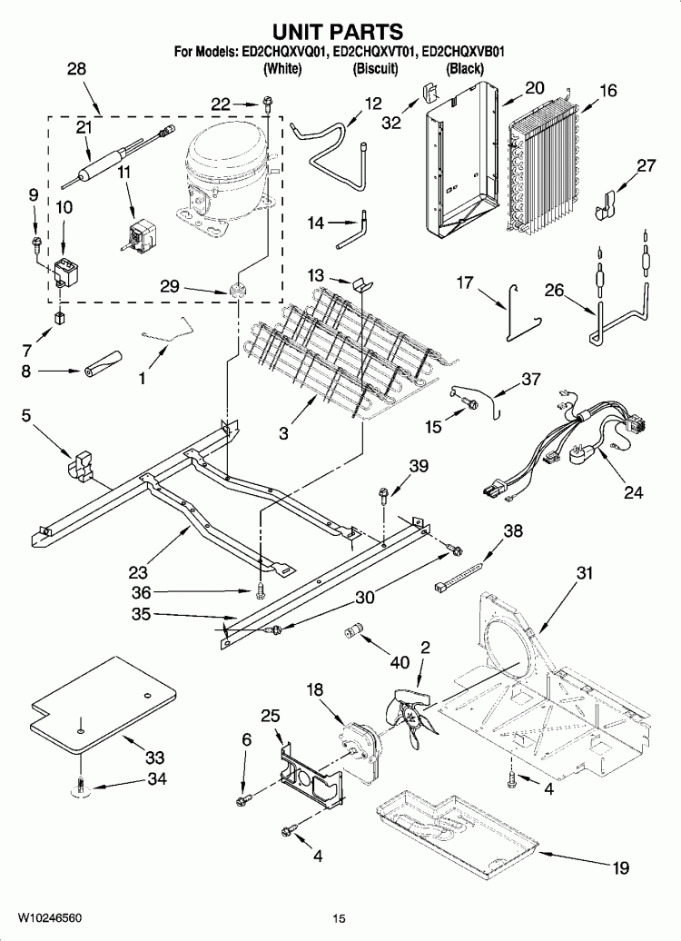 UNIT PARTS Diagram and Parts List for ED2CHQXVB01  Whirlpool Refrigerator
