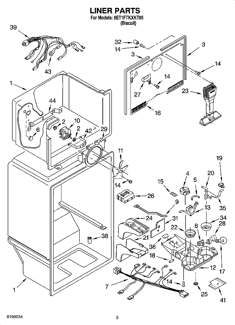 LINER PARTS Diagram and Parts List for 8ET1FTKXKT05  Whirlpool Refrigerator