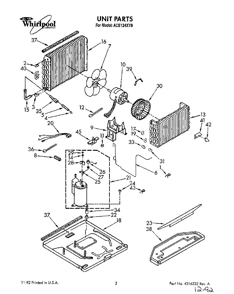 UNIT PARTS Diagram and Parts List for ACE124XY0  Whirlpool Air Conditioner