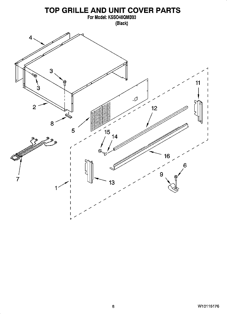TOP GRILLE AND UNIT COVER PARTS Diagram and Parts List for KSSO48QMB03  KitchenAid Refrigerator