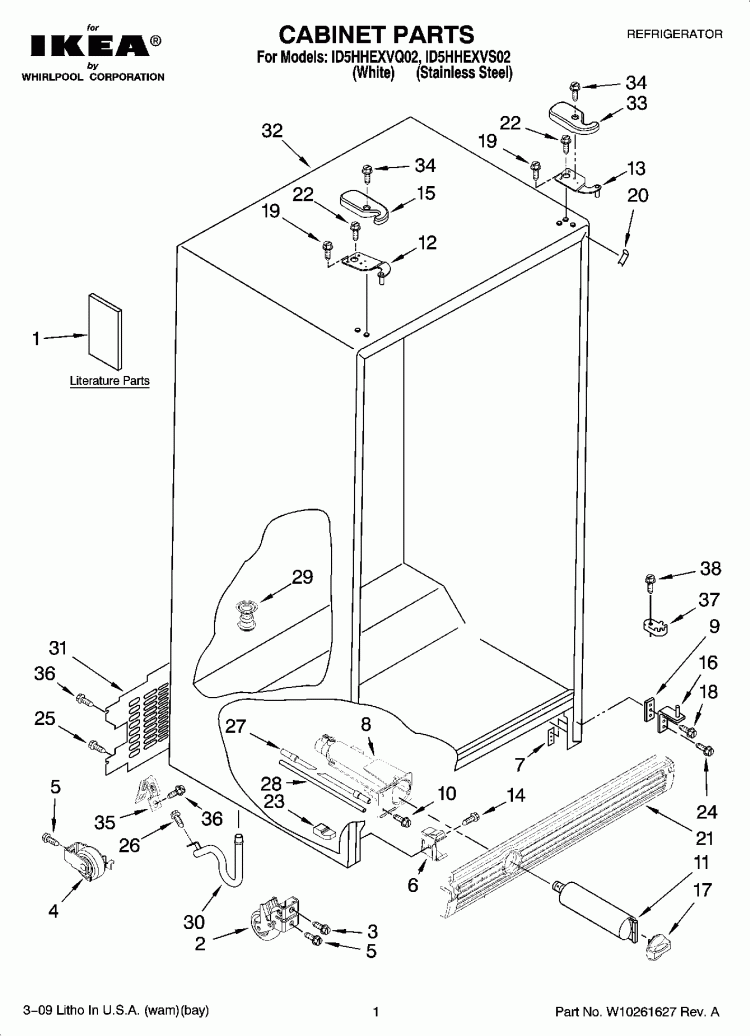 CABINET PARTS Diagram and Parts List for ID5HHEXVQ02  Whirlpool Refrigerator