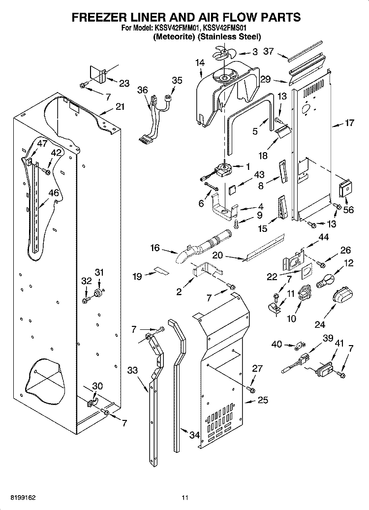 FREEZER LINER AND AIR FLOW PARTS Diagram and Parts List for KSSV42FMS01  KitchenAid Refrigerator