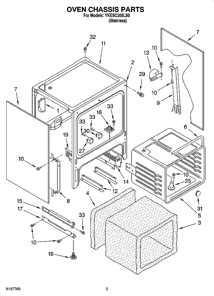 OVEN CHASSIS PARTS Diagram and Parts List for YKESC308LS0  KitchenAid Range