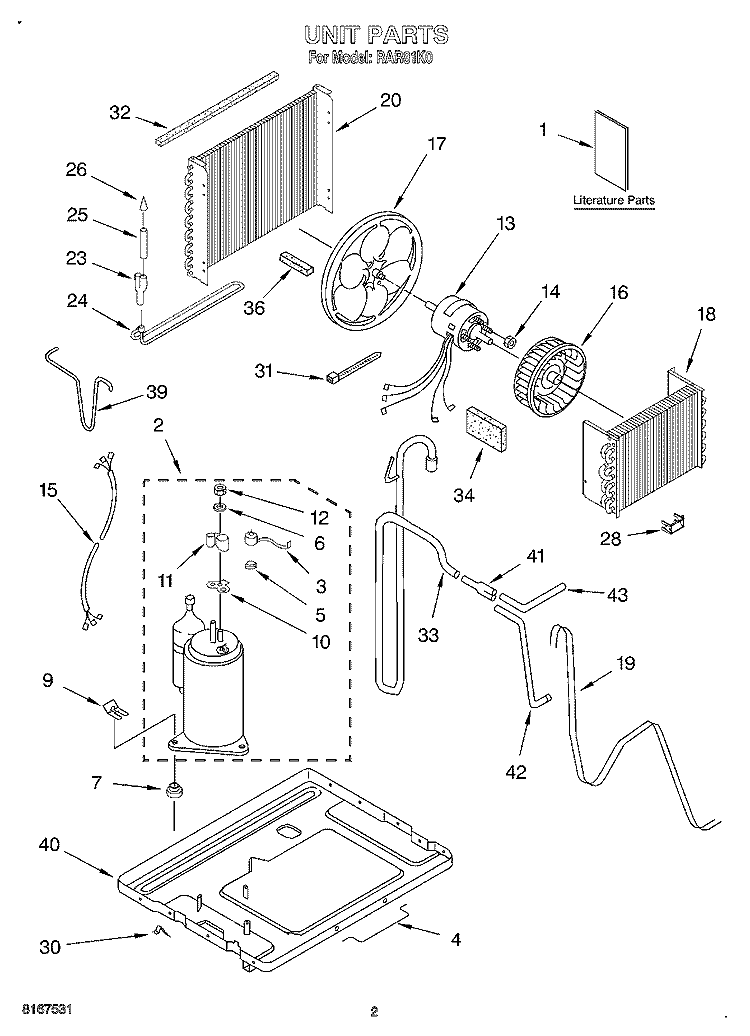 UNIT, LITERATURE Diagram and Parts List for RAR81K0  Whirlpool Air Conditioner
