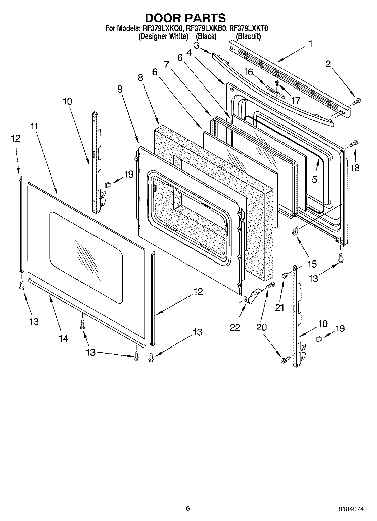 DOOR Diagram and Parts List for RF379LXKT0  Whirlpool Range
