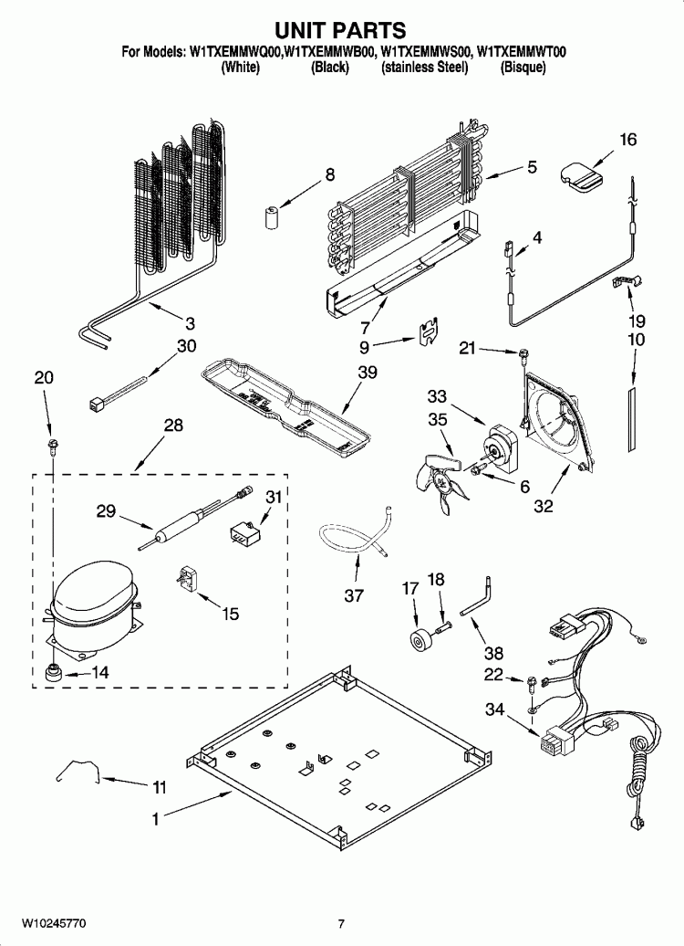 UNIT PARTS Diagram and Parts List for W1TXEMMWT00  Whirlpool Refrigerator