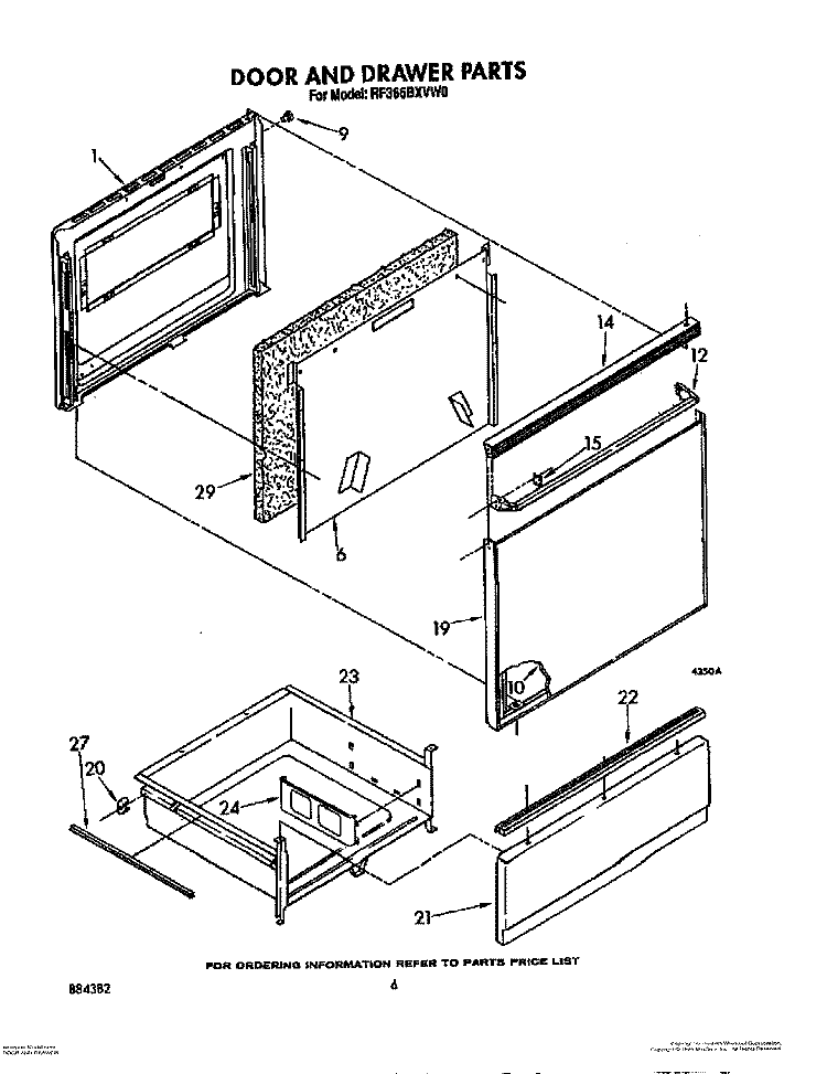 DOOR AND DRAWER Diagram and Parts List for RF366BXVN0  Whirlpool Range