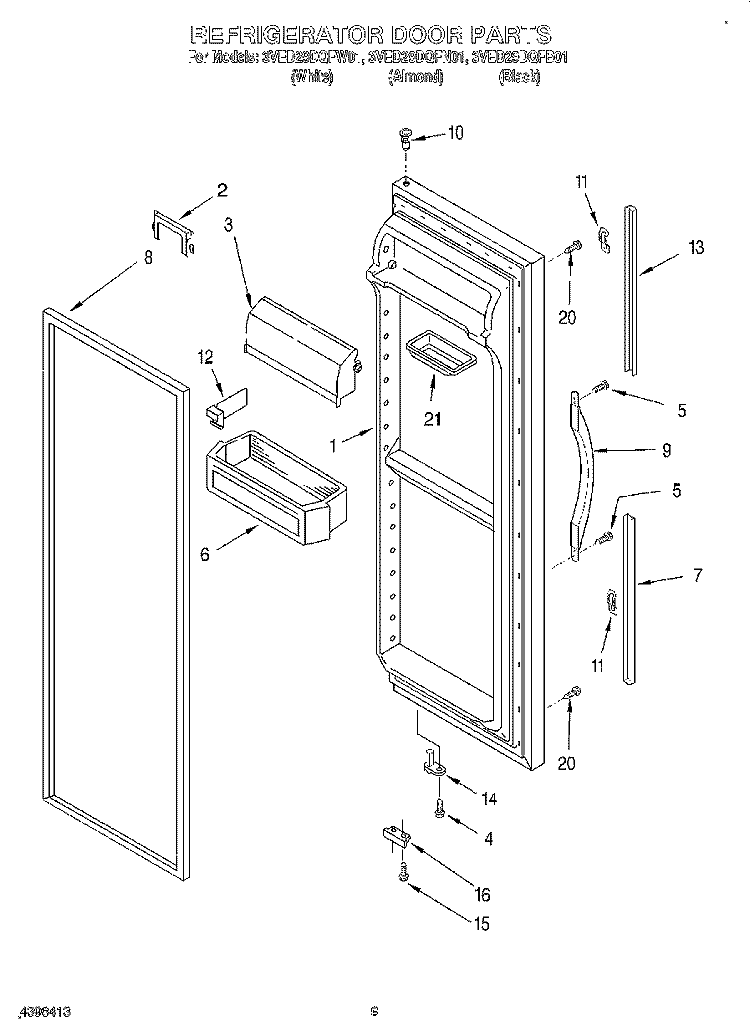 REFRIGERATOR DOOR Diagram and Parts List for 3VED29DQFW01  Whirlpool Refrigerator