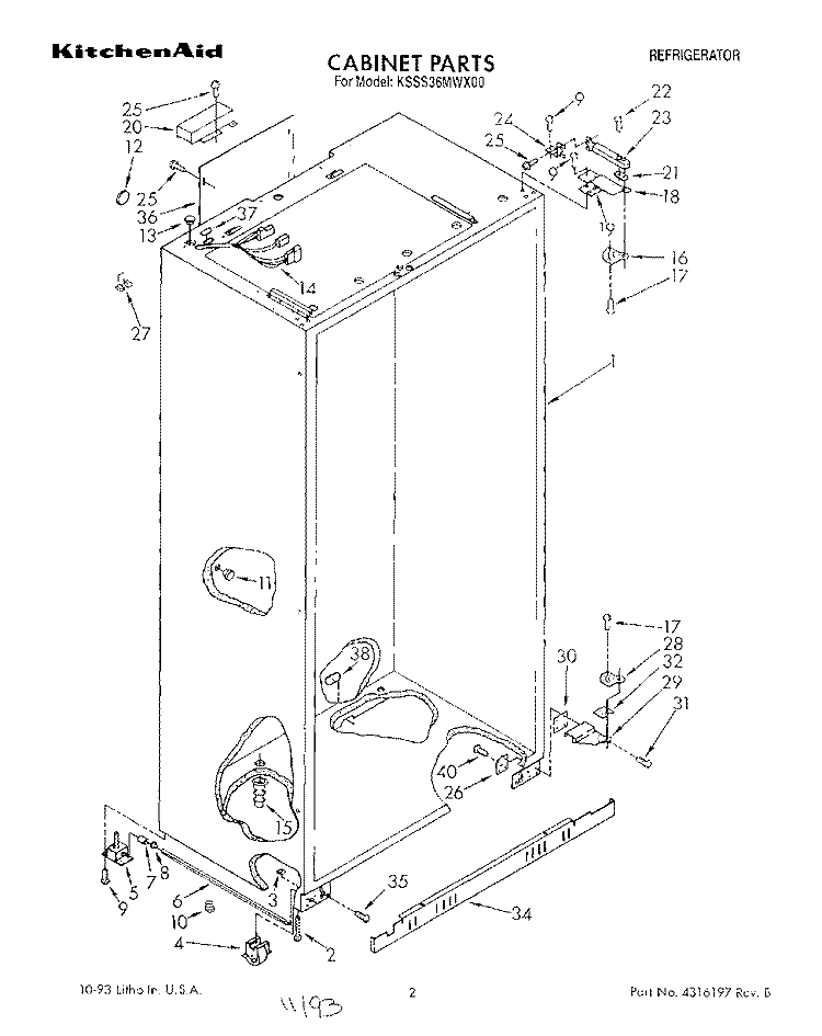 CABINET Diagram and Parts List for KSSS36MWX00  KitchenAid Refrigerator