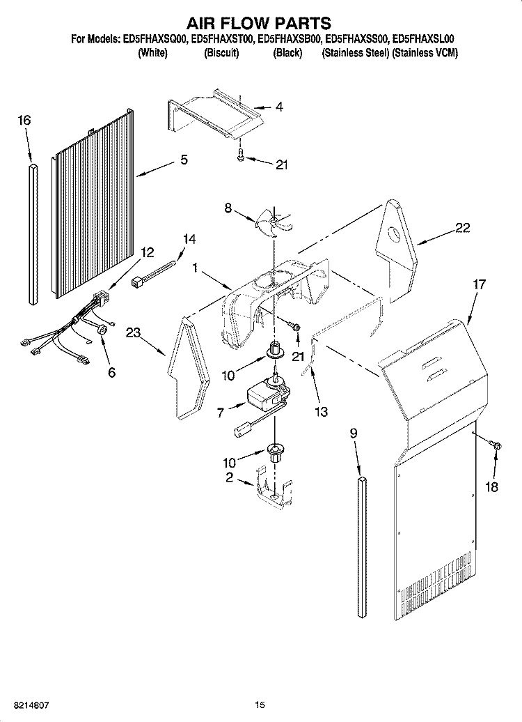 AIR FLOW PARTS Diagram and Parts List for ED5FHAXSQ00  Whirlpool Refrigerator