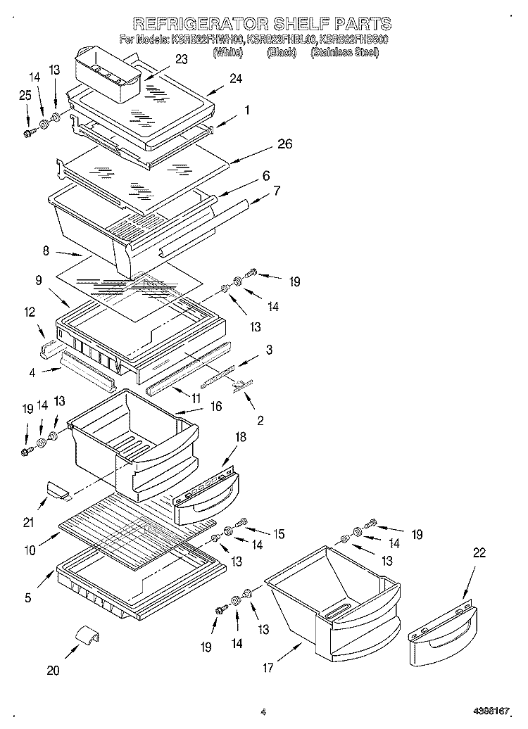 REFRIGERATOR SHELF Diagram and Parts List for KSRB22FHBL00  KitchenAid Refrigerator