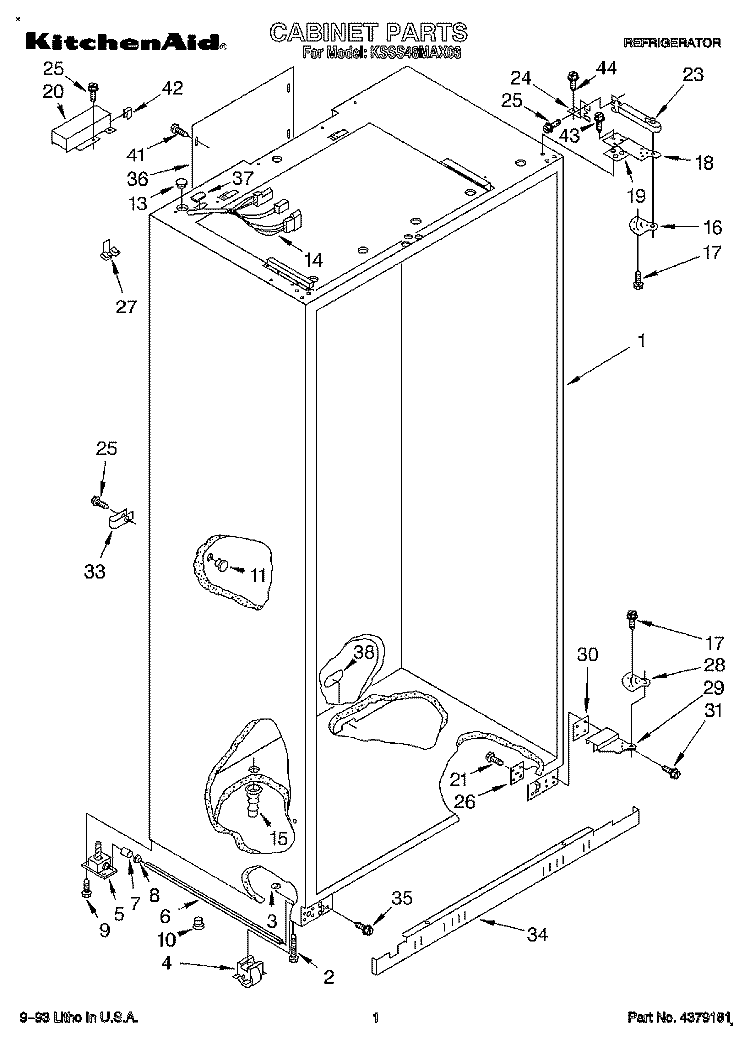 CABINET Diagram and Parts List for KSSS48MAX03  KitchenAid Refrigerator