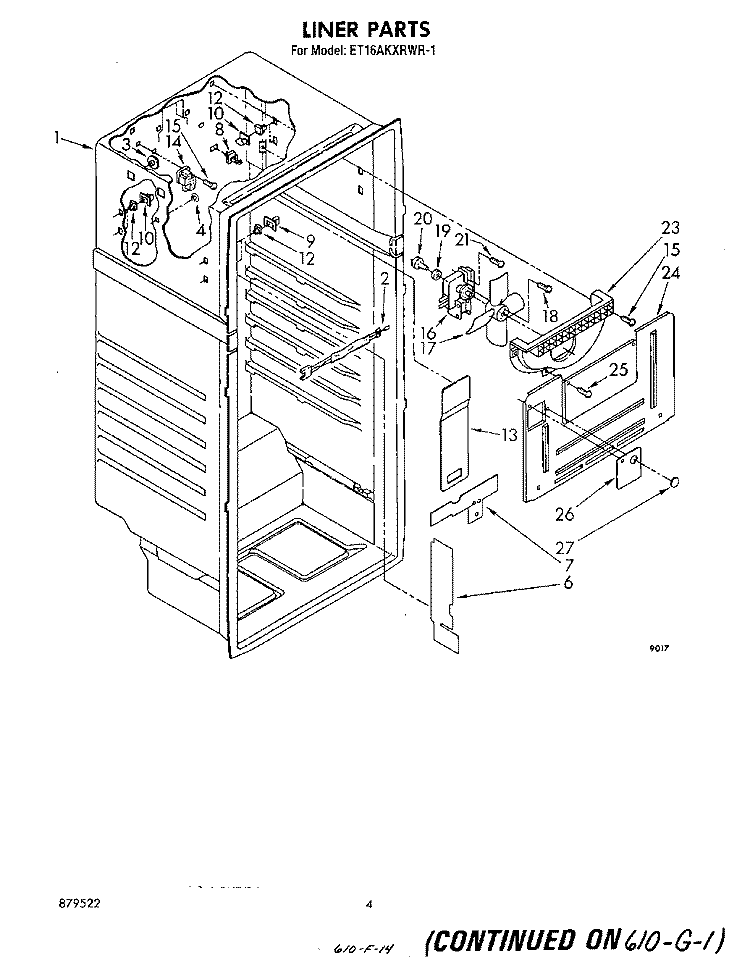 LINER Diagram and Parts List for ET16AKXRWR1  Whirlpool Refrigerator