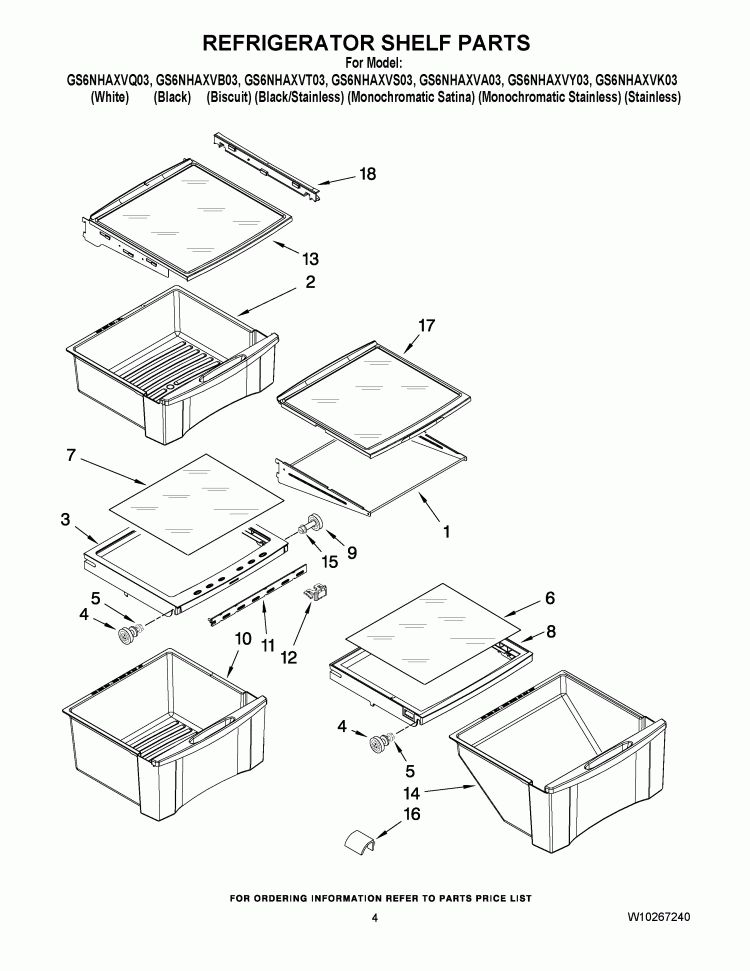 REFRIGERATOR SHELF PARTS Diagram and Parts List for GS6NHAXVB03  Whirlpool Refrigerator