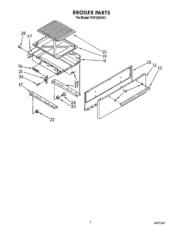 BROILER Diagram and Parts List for FGP320VL1  Whirlpool Range