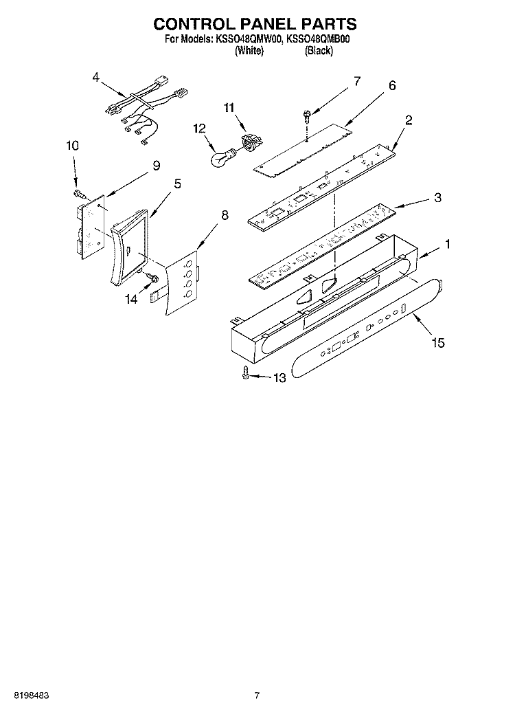 CONTROL PANEL PARTS Diagram and Parts List for KSSO48QMW00  KitchenAid Refrigerator