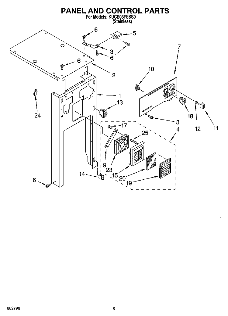 PANEL AND CONTROL PARTS Diagram and Parts List for KUCS03FSSS0  KitchenAid Trash Compactor