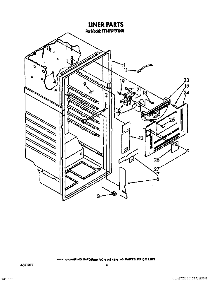 LINER Diagram and Parts List for TT14EKRXW00  Estate Refrigerator