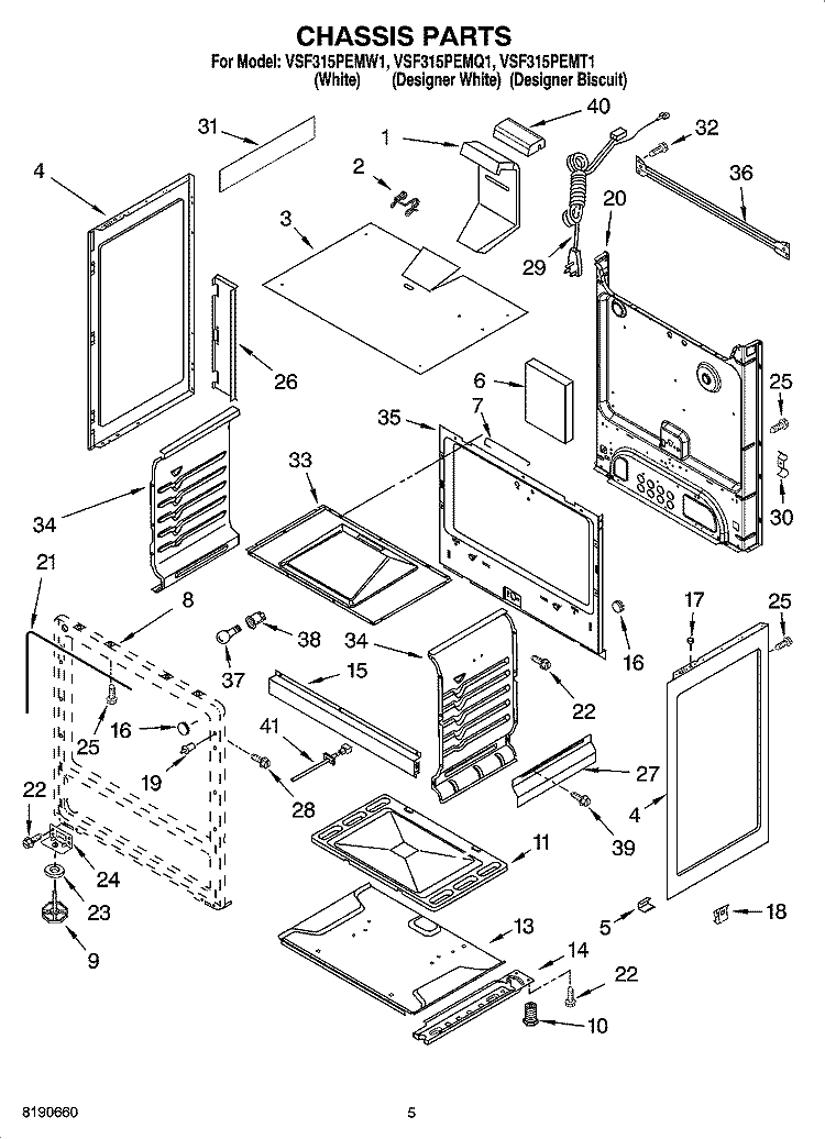 CHASSIS PARTS Diagram and Parts List for VSF315PEMQ1  Whirlpool Range