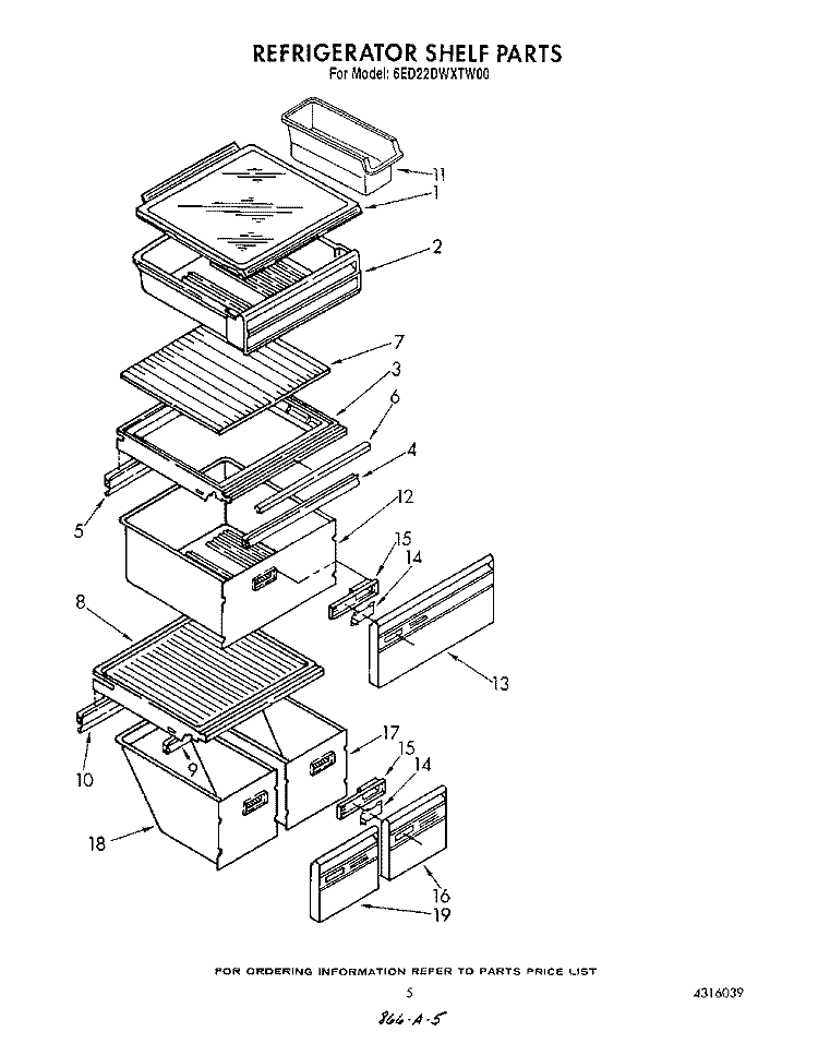 REFRIGERATOR SHELF Diagram and Parts List for 6ED22DWXTN00  Whirlpool Refrigerator