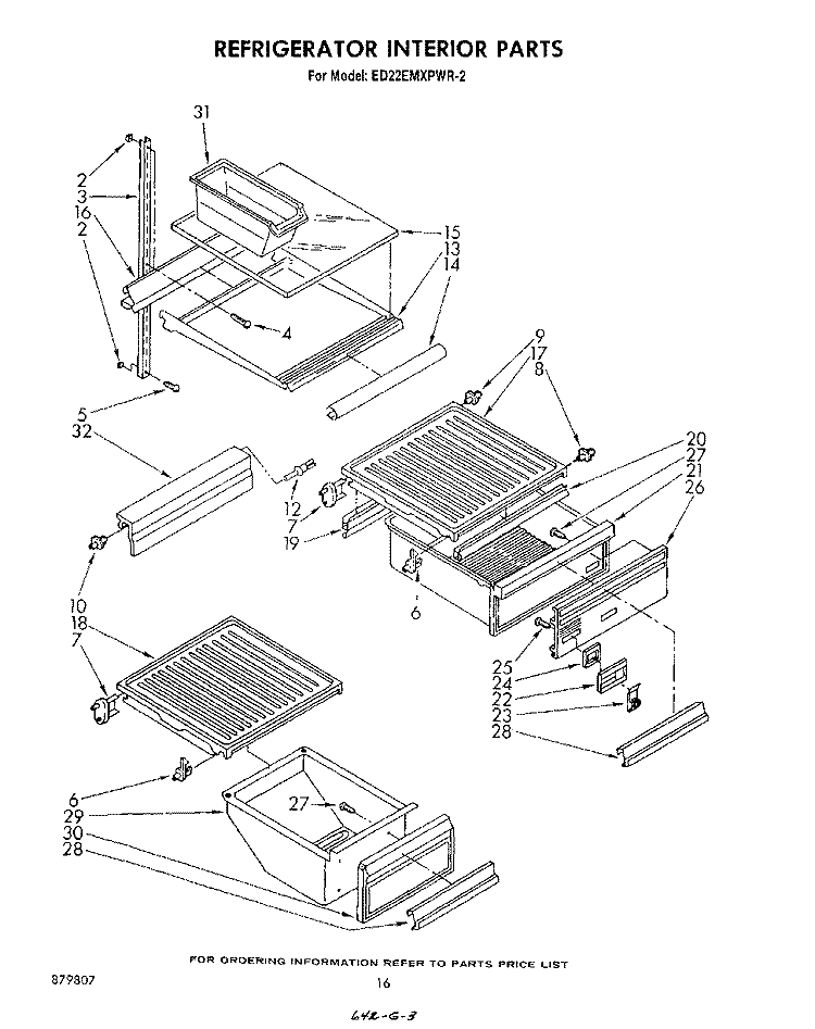 REFRIGERATOR INTERIOR, LIT/OPTIONAL Diagram and Parts List for ED22EMXPWR2  Whirlpool Refrigerator