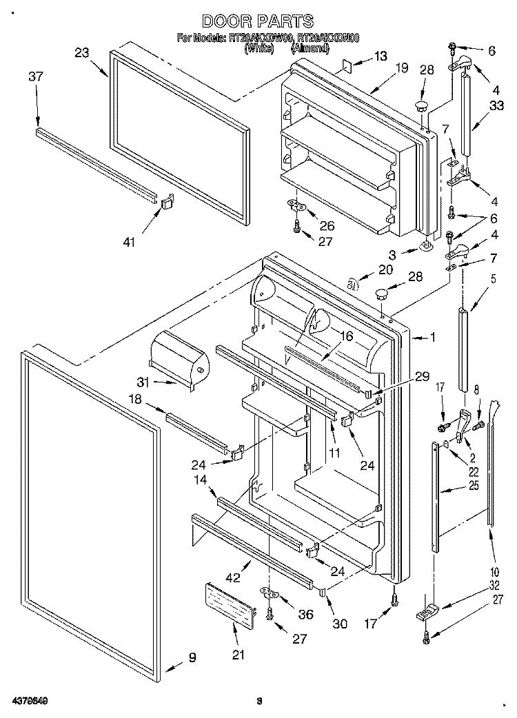 DOOR Diagram and Parts List for RT20AKXDN00  Roper Refrigerator