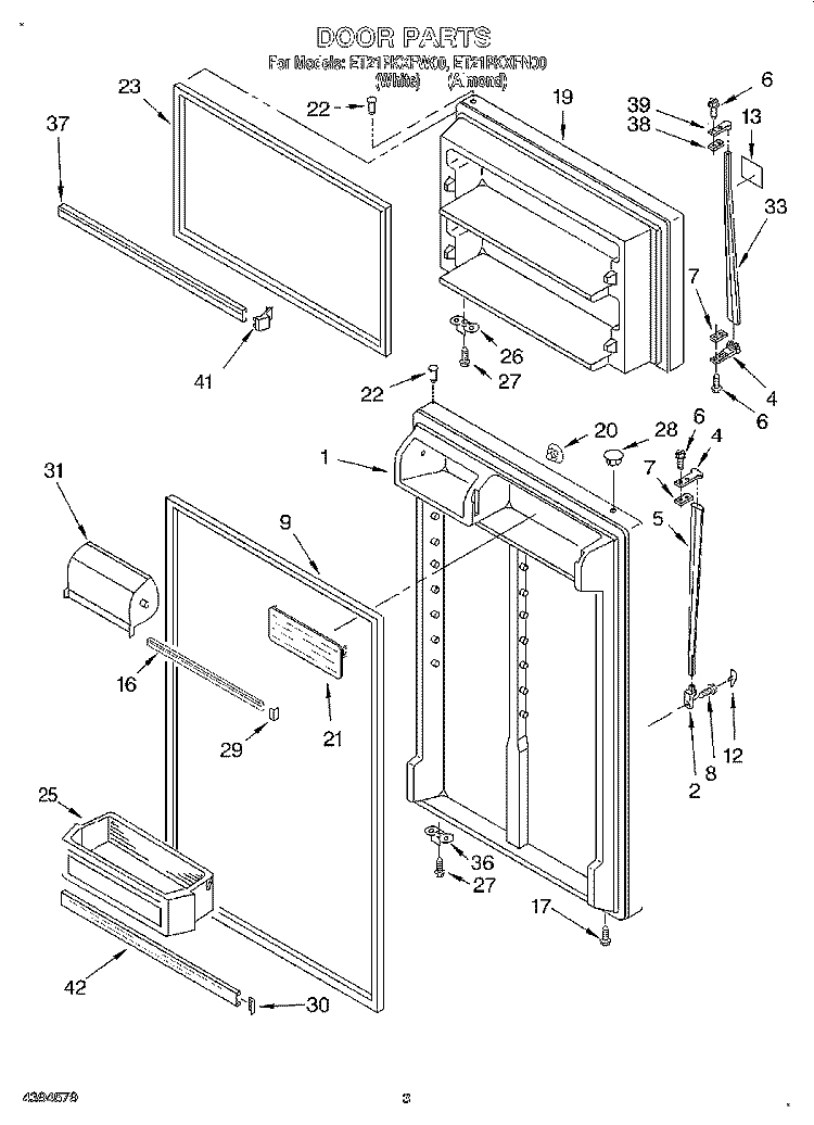 DOOR Diagram and Parts List for ET21PKXFW00  Whirlpool Refrigerator