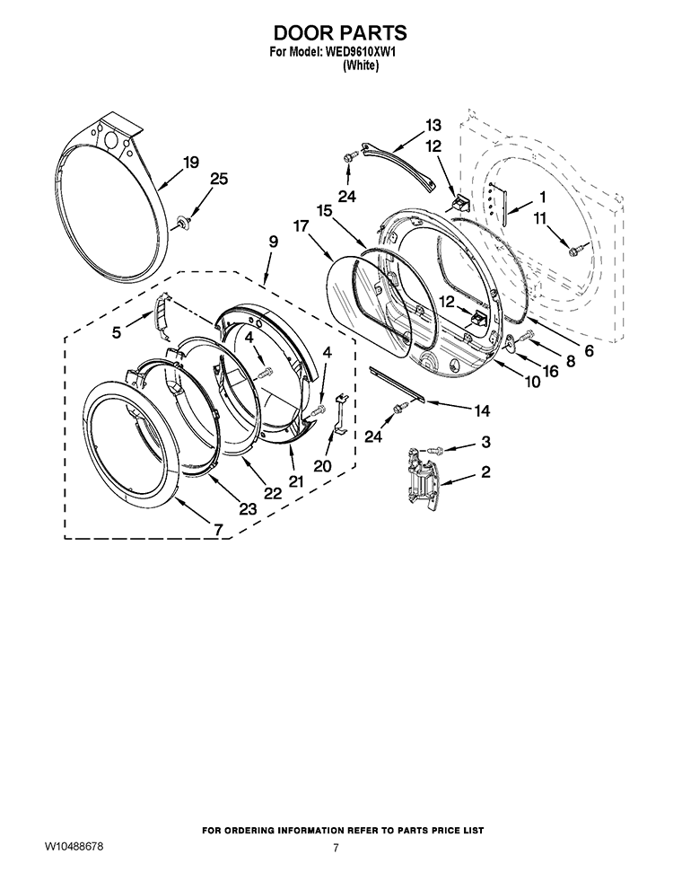 DOOR PARTS Diagram and Parts List for WED9610XW1  Whirlpool Dryer