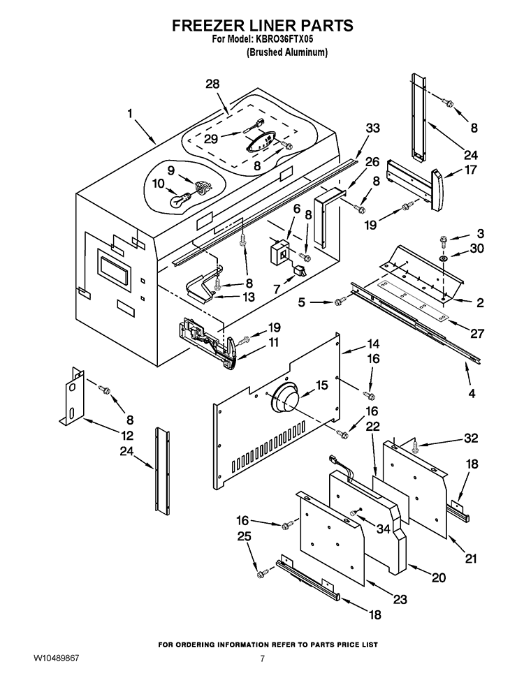 FREEZER LINER PARTS Diagram and Parts List for KBRO36FTX05  KitchenAid Refrigerator