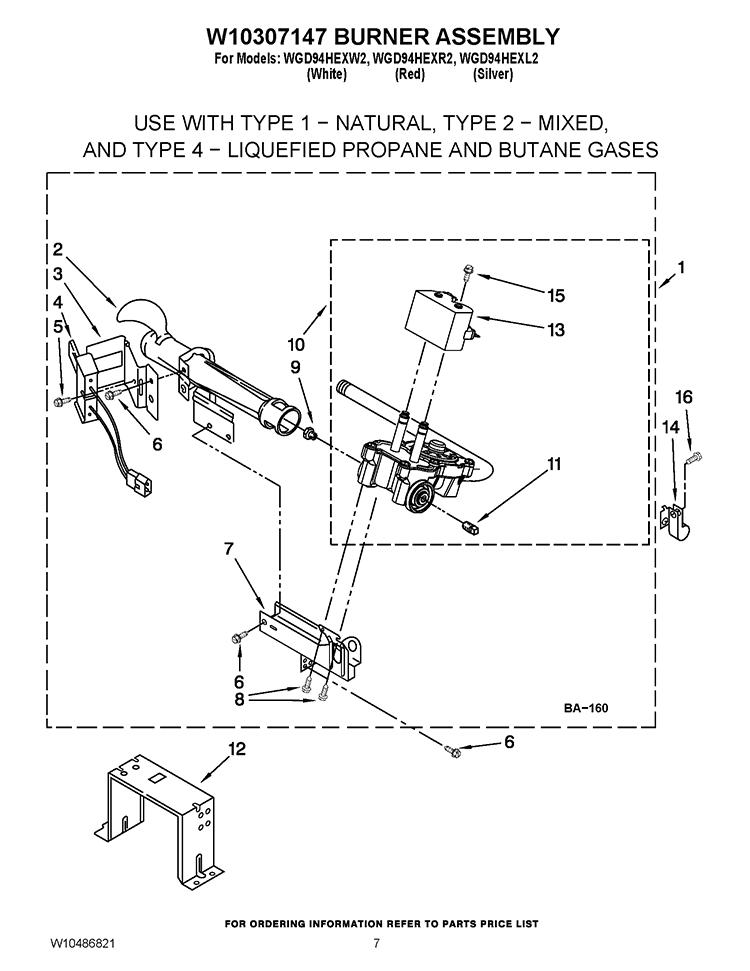 W10307147 BURNER ASSEMBLY Diagram and Parts List for WGD94HEXL2  Whirlpool Dryer