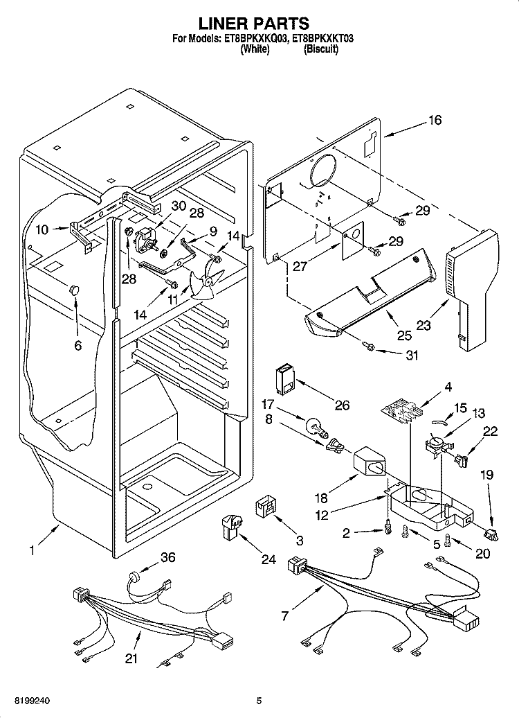 LINER PARTS Diagram and Parts List for ET8BPKXKT03  Whirlpool Refrigerator