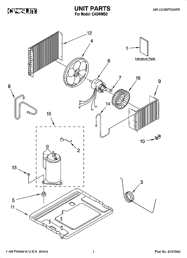 UNIT PARTS Diagram and Parts List for CA5WMS0  Crosley Air Conditioner