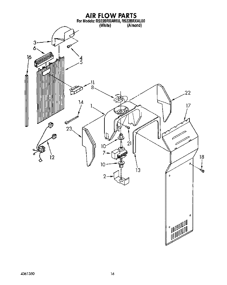 AIR FLOW Diagram and Parts List for RS22BRXAW00  Roper Refrigerator