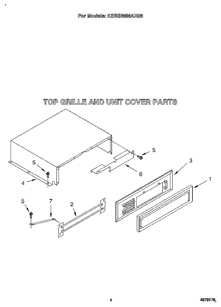 TOP GRILLE AND UNIT COVER Diagram and Parts List for KSSS36MAX05  KitchenAid Refrigerator