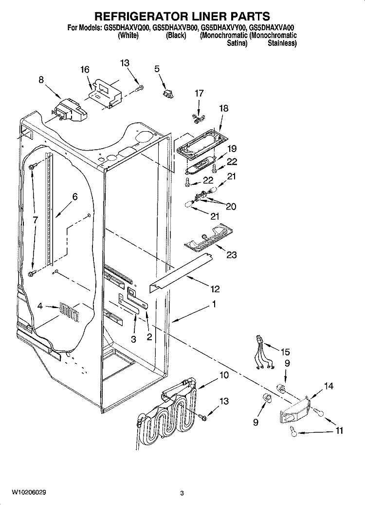 REFRIGERATOR LINER PARTS Diagram and Parts List for GS5DHAXVA00  Whirlpool Refrigerator