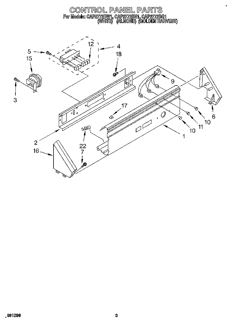 CONTROL PANEL Diagram and Parts List for CAP2772BN1  Whirlpool Washer