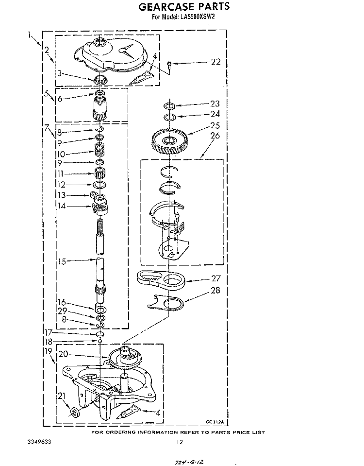 GEARCASE Diagram and Parts List for LA5580XSW2  Whirlpool Washer
