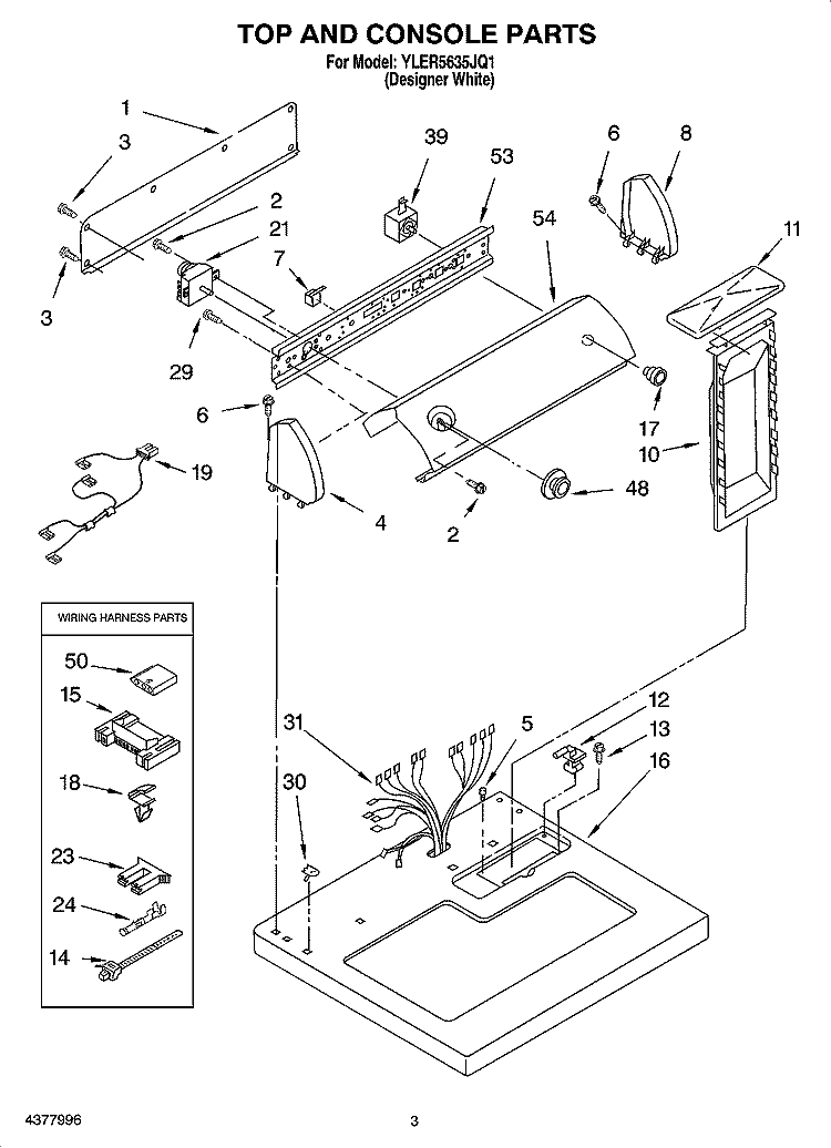 TOP AND CONSOLE PARTS Diagram and Parts List for YLER5635JQ1  Whirlpool Dryer