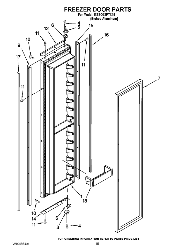 FREEZER DOOR PARTS Diagram and Parts List for KSSO48FTX15  KitchenAid Refrigerator