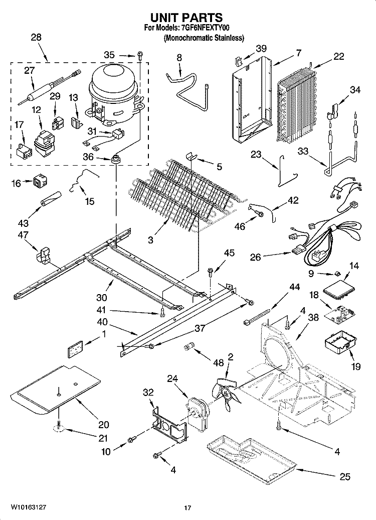 UNIT PARTS Diagram and Parts List for 7GF6NFEXTY00  Whirlpool Refrigerator