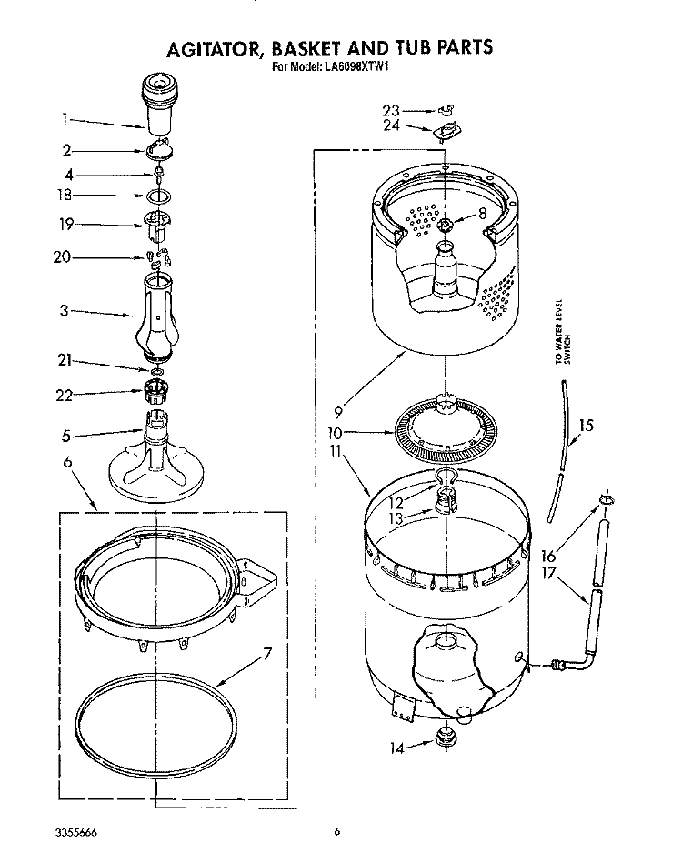 AGITATOR, BASKET AND TUB Diagram and Parts List for LA6098XTF1  Whirlpool Washer