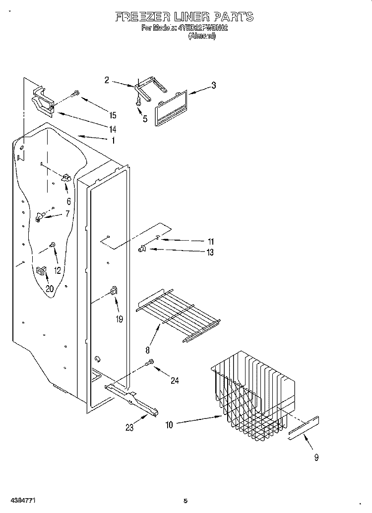 FREEZER LINER Diagram and Parts List for 4YED22PWDN02  Whirlpool Refrigerator