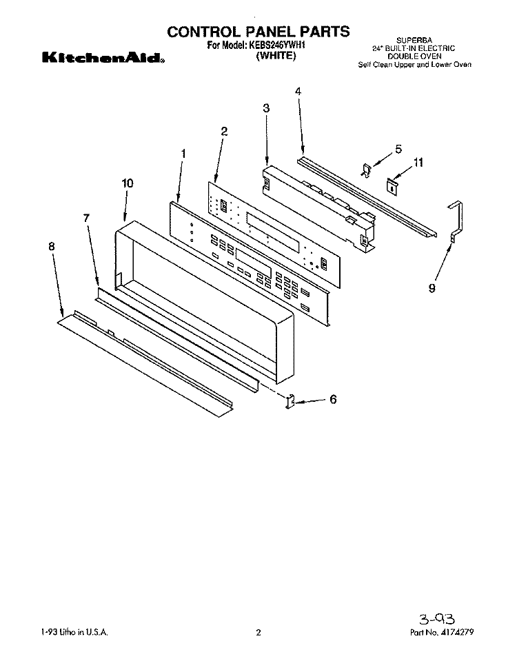 CONTROL PANEL, LIT/OPTIONAL Diagram and Parts List for KEBS246YWH1  KitchenAid Wall Oven