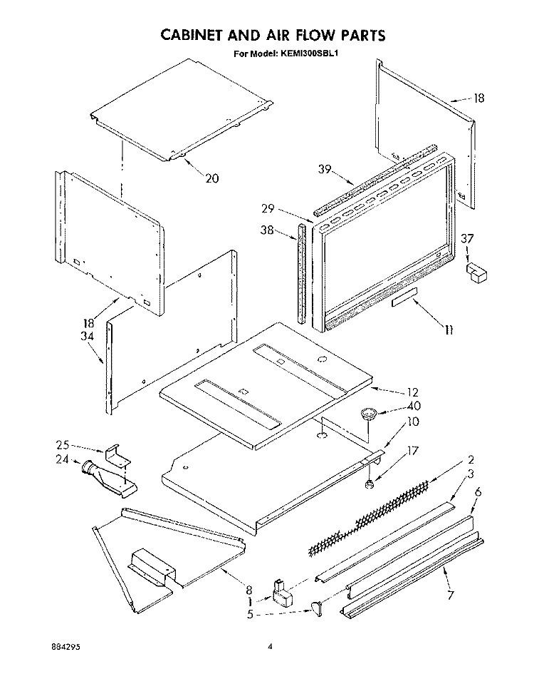 CABINET AND AIR FLOW Diagram and Parts List for KEMI300SBL1  KitchenAid Microwave Oven Combo