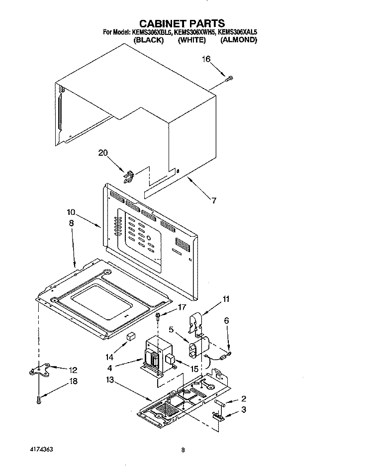 CABINET Diagram and Parts List for KEMS306XAL5  KitchenAid Wall Oven