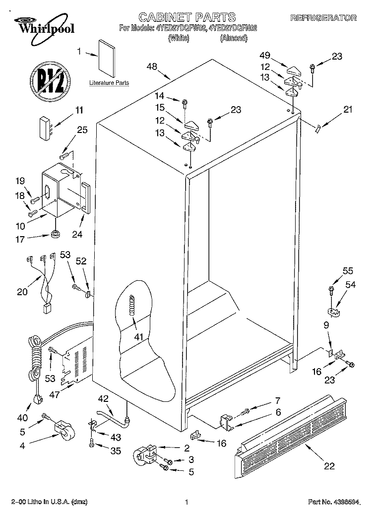 CABINET, LITERATURE Diagram and Parts List for 4YED27DQFW02  Whirlpool Refrigerator