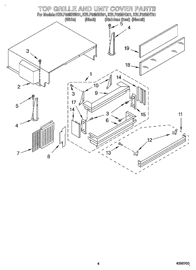 TOP GRILLE AND UNIT COVER Diagram and Parts List for KBLP36MHS01  KitchenAid Refrigerator